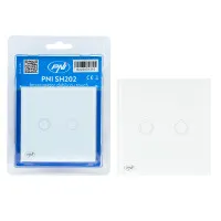 Double switch with glass PNI SH202 touch, white with LED indicator