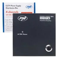 PNI STC52 CCTV Power Supply 12V, 5A, 60W, 4 Outputs, in Metal Case, Black