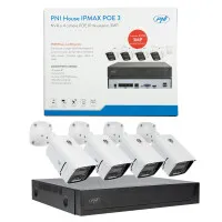 PNI House IPMAX POE 3 video surveillance kit, NVR with 4 POE ports, ONVIF and 4 cameras with 3MP IP, outdoor, Power over Ethernet, chip detection, motion detection, 4 cables, power supply, mouse