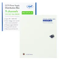 CCTV power supply PNI STC15.2A in metal box, 12V 15A 180W, 9 outputs